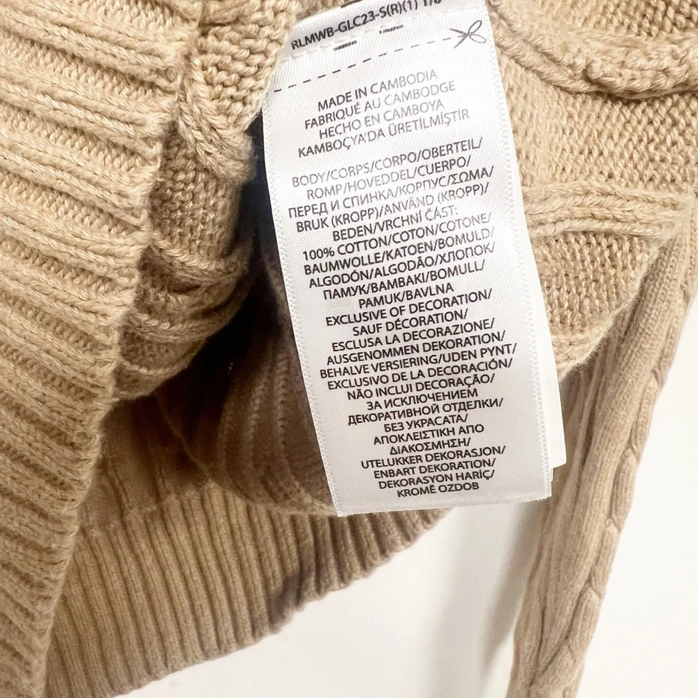Polo Ralph Lauren Cable Knit Sweater Tan Beige Classic Preppy Cotton, Small - Picture 4 of 6